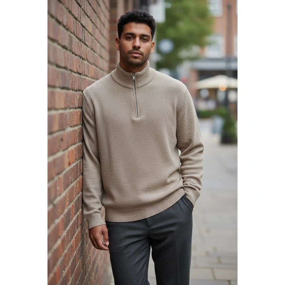 Banana Republic Men's 2XL Beige Quarter Zip‎ Pullover Sweater cozycore outdoor